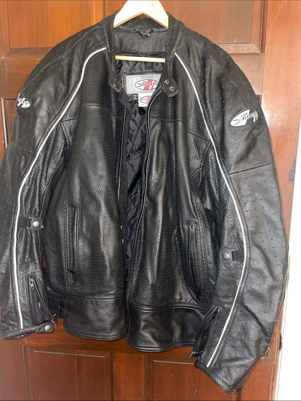 Joe Rocket Black Perforated Leather Motorcycle Jacket with reflective piping